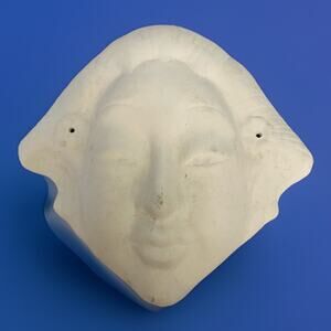 Vintage Asian Geisha Ceramic Wall Mask Unglazed Ceramic Bisque 10"x9.5"x2.75"